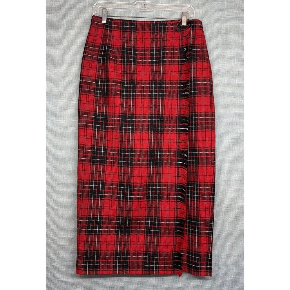 Vintage Rafaella Worsted Wool Tartan Plaid Scottish Kilt Wrap Maxi Skirt Sz 12